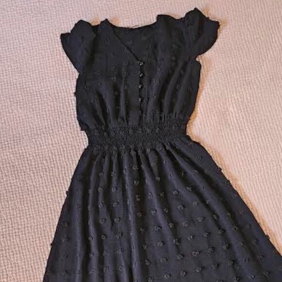 Black Chenille, Ruffle Hem Dress. Size Small - Picture 2 of 15